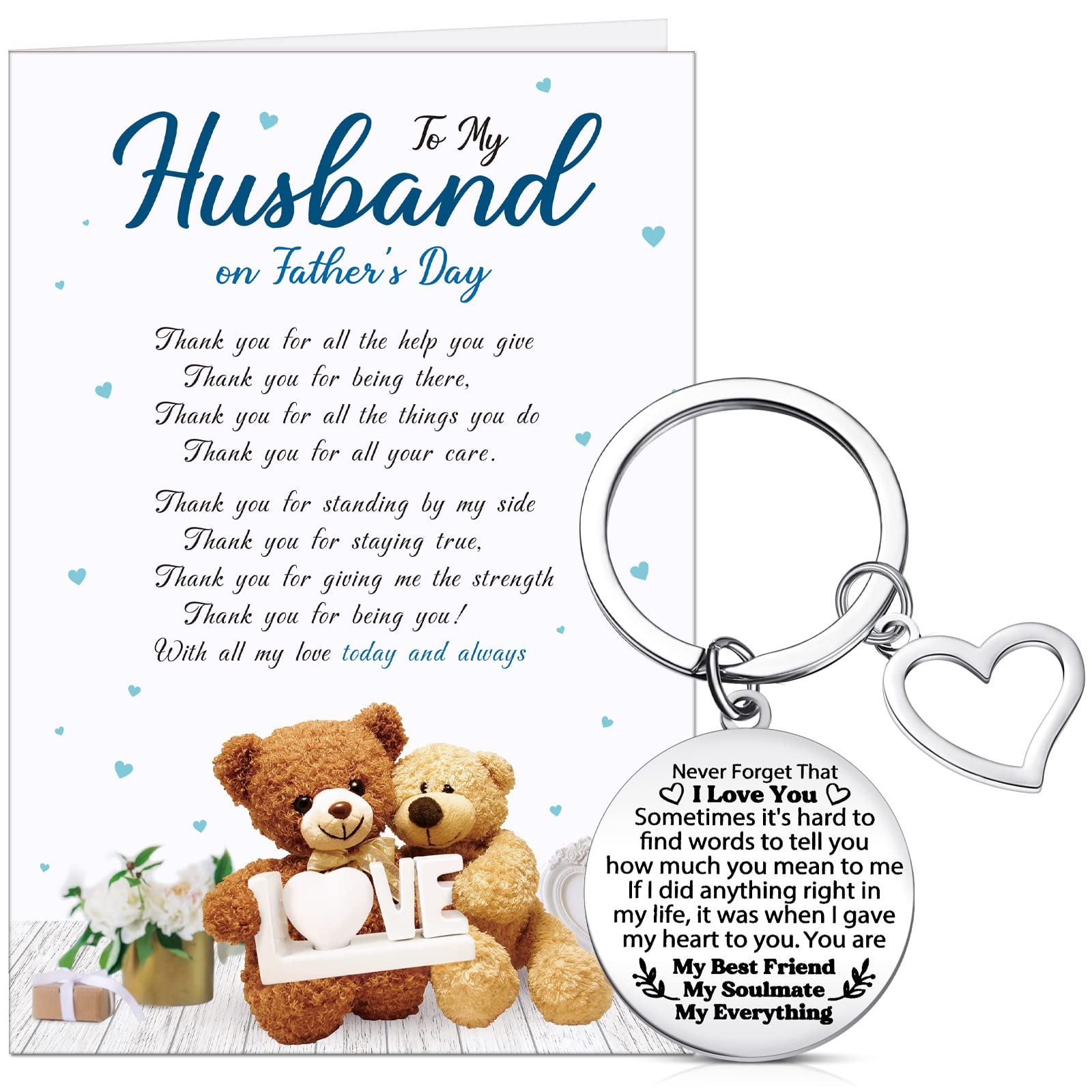 Sinmoe Father's Day Card for Husband Never Forget That I Love You Forever Keychain with Envelope Fathers Day Gift Card with Keyring Gifts for Him Husband from Wife
