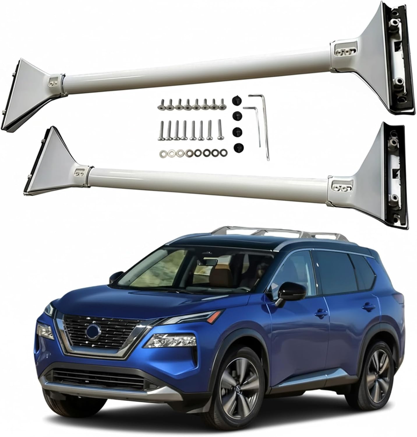 US Stock Silver Roof Rack Cross Bars Fits for Rogue 2021-2026 The roof bar can only be Used if The car is Equipped with Luggage Rack Upright Poles When Purchased