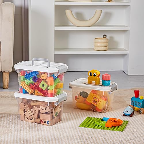 Miniatura 4 de Paquete de 7 contenedores de almacenamiento de plástico de 6.7 cuartos de galón con tapas de pestillo, contenedores de almacenamiento apilables para