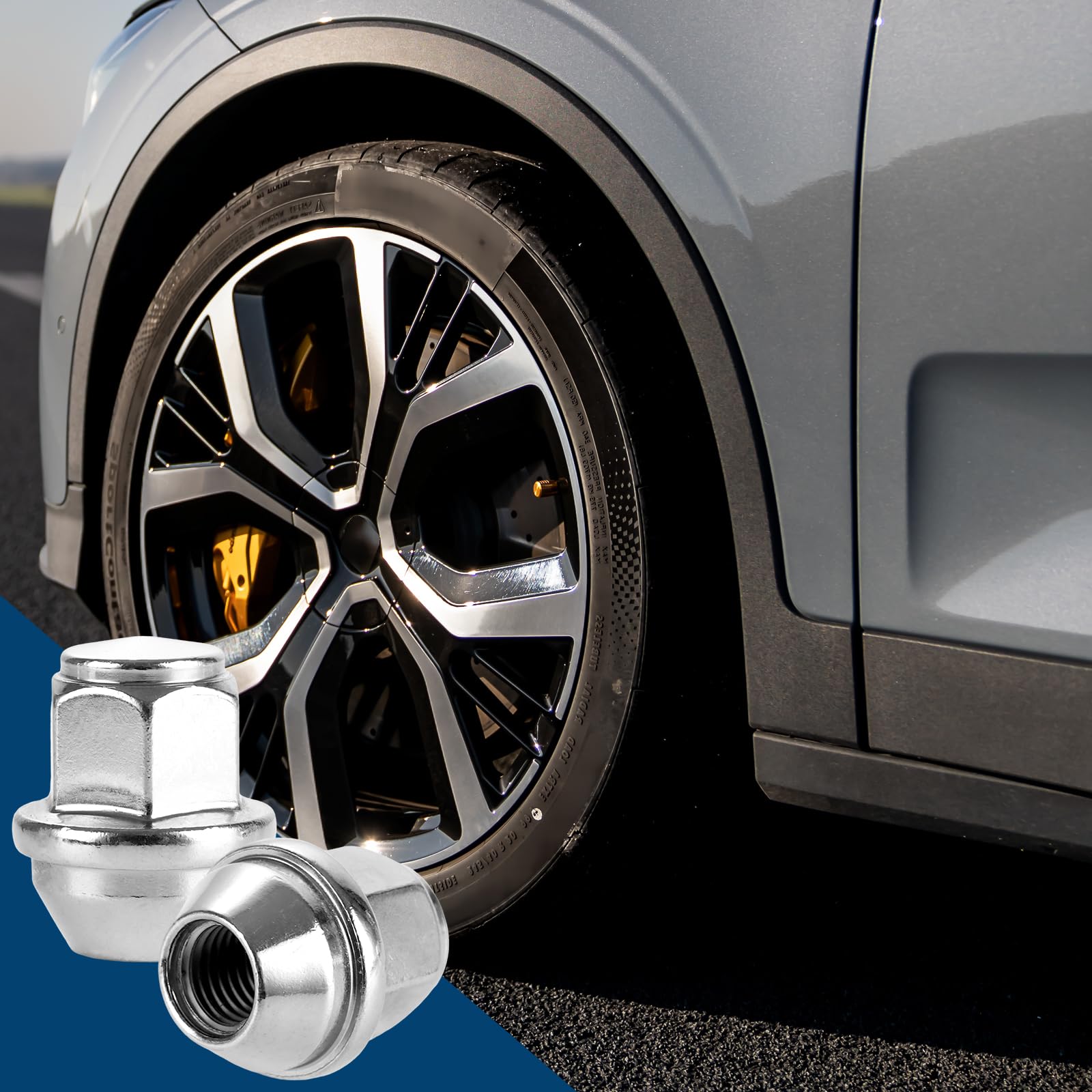 APACALI Lot de 32 écrous de roue M12 x 1,5 - Style original - Grands écrous de roue à glands pour Ford Fiesta Focus Fusion - Extrémité chromée