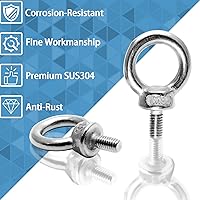 Vista 5 de Perno de ojo M8, perno de ojo de acero inoxidable, rosca masculina maquinaria hombro anillo de elevación perno de ojo, tornillo resistente