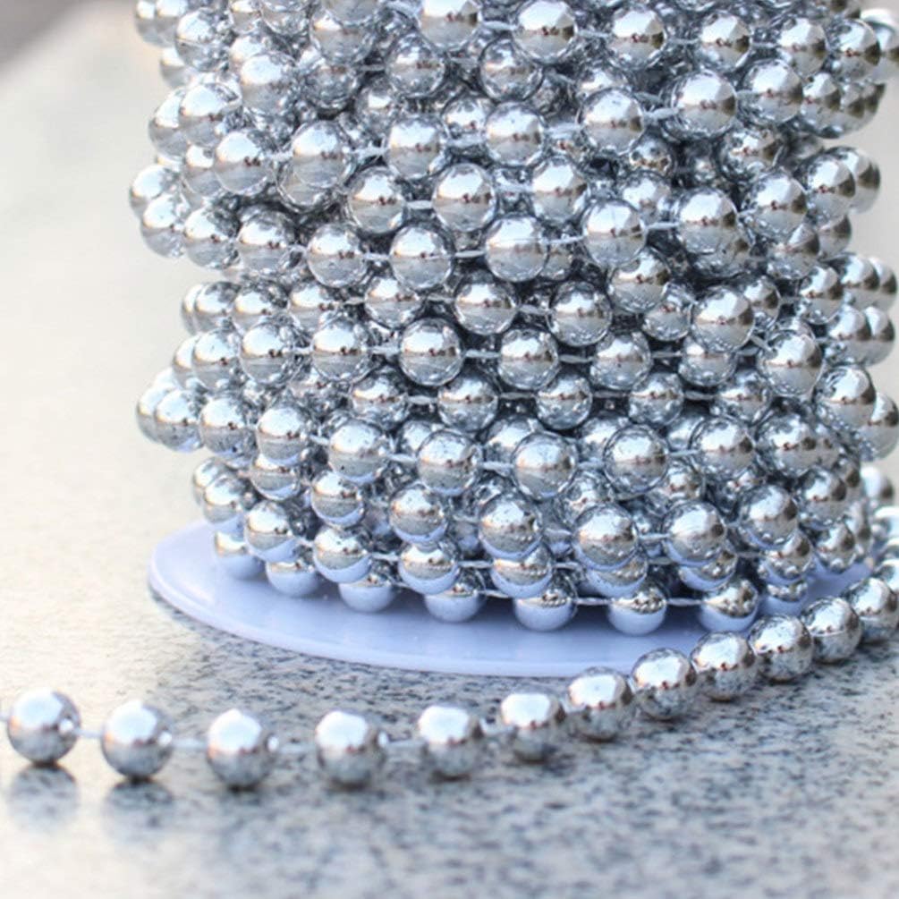 Exceart 8MM Beads Chain String Beads Garland DIY Decorative Plated String Bead Pendants for Wedding Christmas Decoration(Silver, 10M/Roll) - Image 3