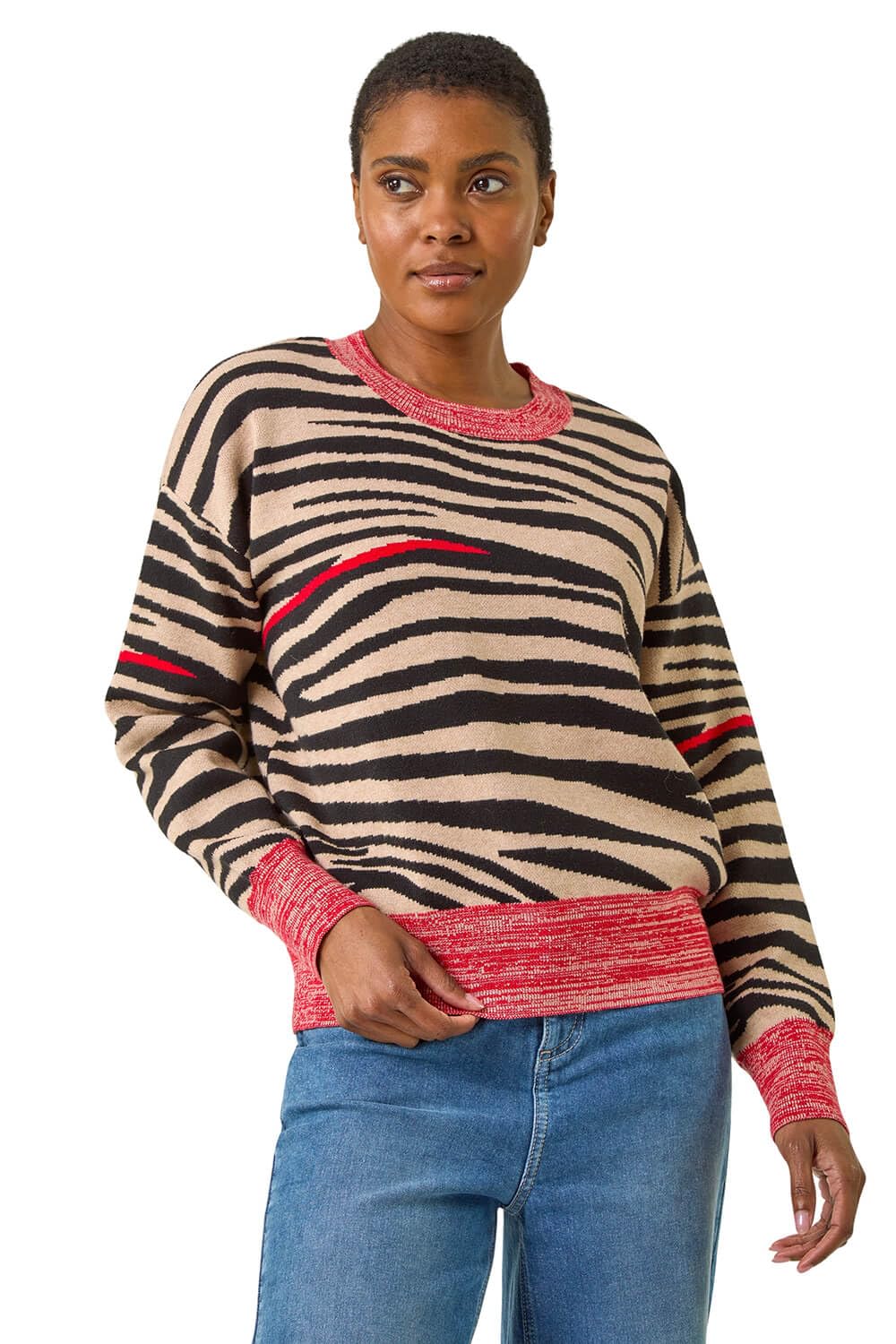 Roman - Women's Jumper - Contrast Animal Print - Black