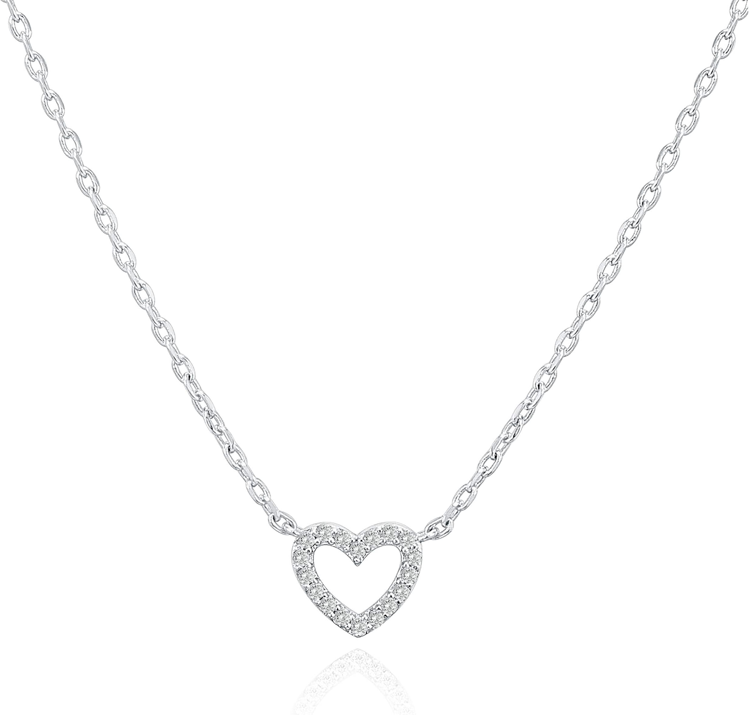 14K Gold Plated Cubic Zirconia Heart Necklace | Cute Dainty Love Pendant Necklaces for Women - Valentines Day Trendy Jewelry