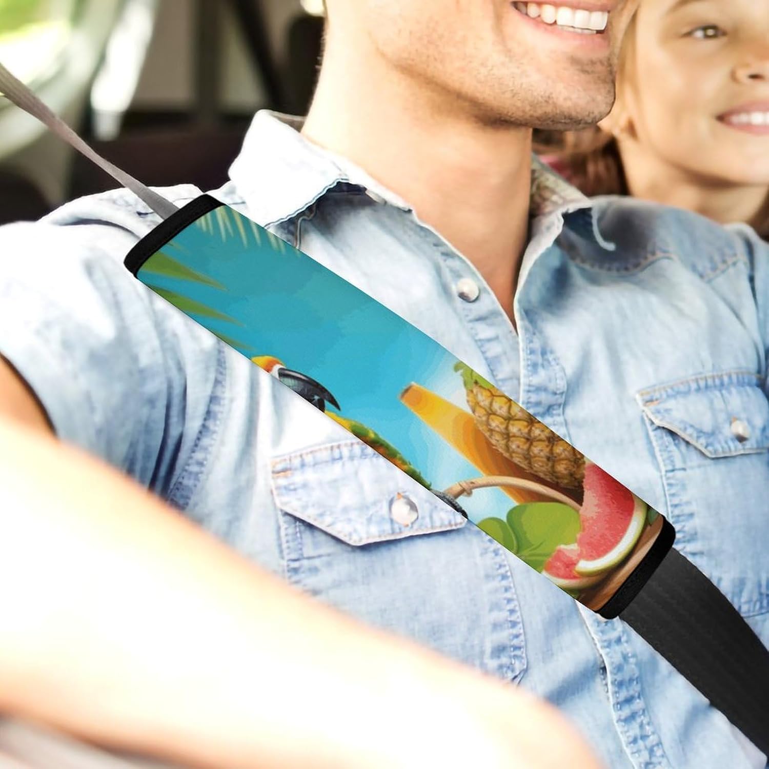 2 PCS Super Soft Car Seat Belt Pad, Cute Summer Parrot Pineapple Birds Printed Waterproof Sweat-Absorbing Seat Belt Covers Backpack Shoulder Pad for All Car Seats Baby Strollers