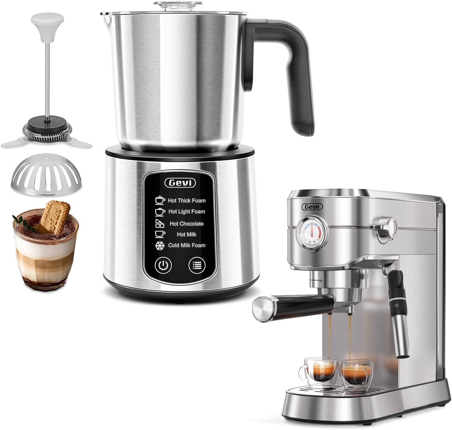 Gevi Hot Chocolate Machine 5-in-1 Milk Frother and Steamer 20 Bar Commercial Espresso and Coffee Makers