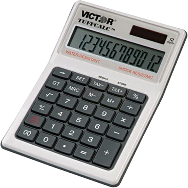 Victor 99901 TUFFCALC 12 Digit Water & Shock Resistant Desktop Calculator with Tax Keys, White & Gray