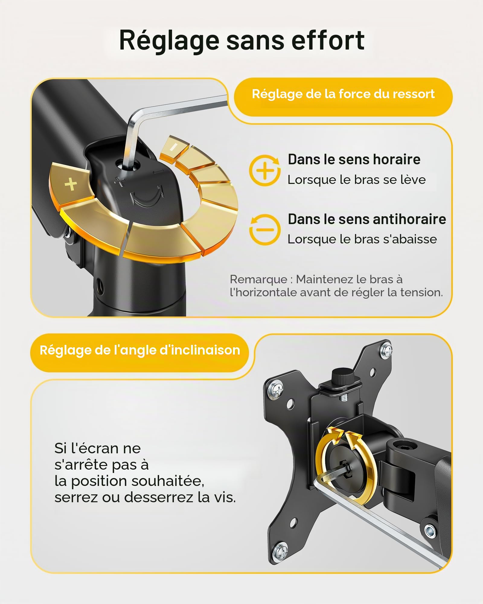 monTEK Bras Ecran Pc 17/32",VESA 75/100mm,Charge Jusqu'à 9 Kg