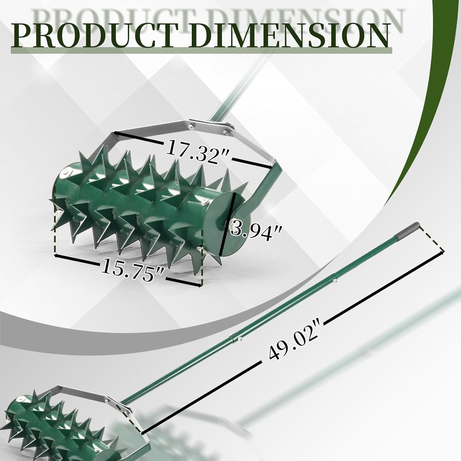 VINGLI Aerator Lawn Tool, Heavy Duty Manual Rolling Lawn Aerator for Yard and Garden, Easy-to-Assemble, 49'' Long Handle Rolling Lawn Aerator (Green)