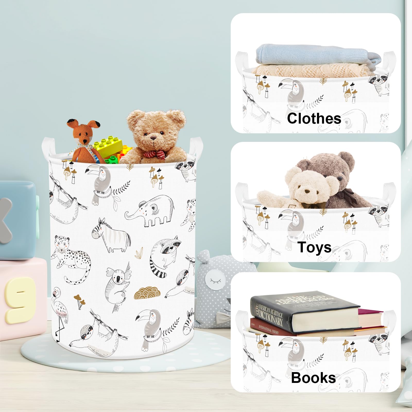 Clastyle 45L Kinder Wäschekorb Elefant Rund Weiß Spielzeug Kleidung Aufbewahrungskorb 36x45 cm