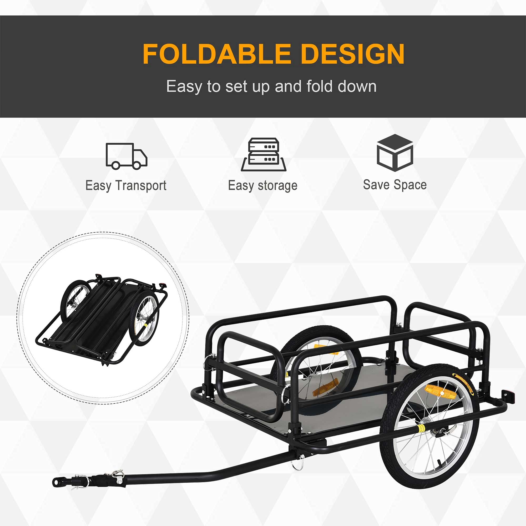 Folding Bike Trailer Cargo in Steel Frame, Extra Bicycle Storage