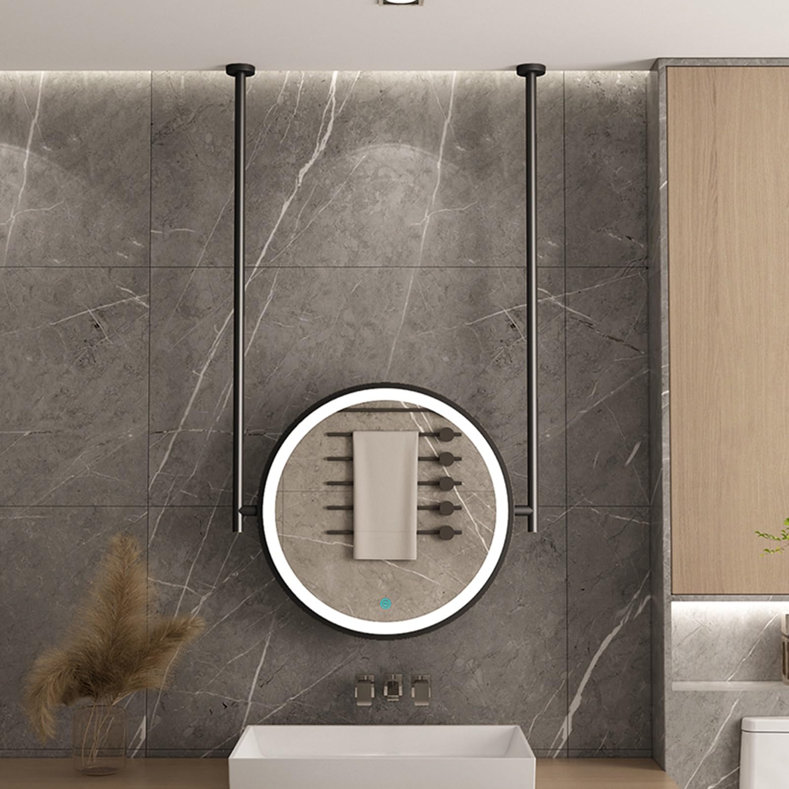 Miroirs de maquillage et de rasage LED noir suspendus au plafond de 70 cm