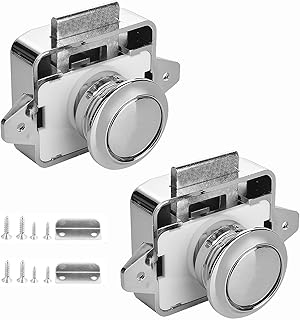 2 Pack Push Button Latches Locks Replacement Keyless Door Lock Keyless Cabinet Door Catch Lock for Caravan Motorhome Camper Van Latch Cupboard
