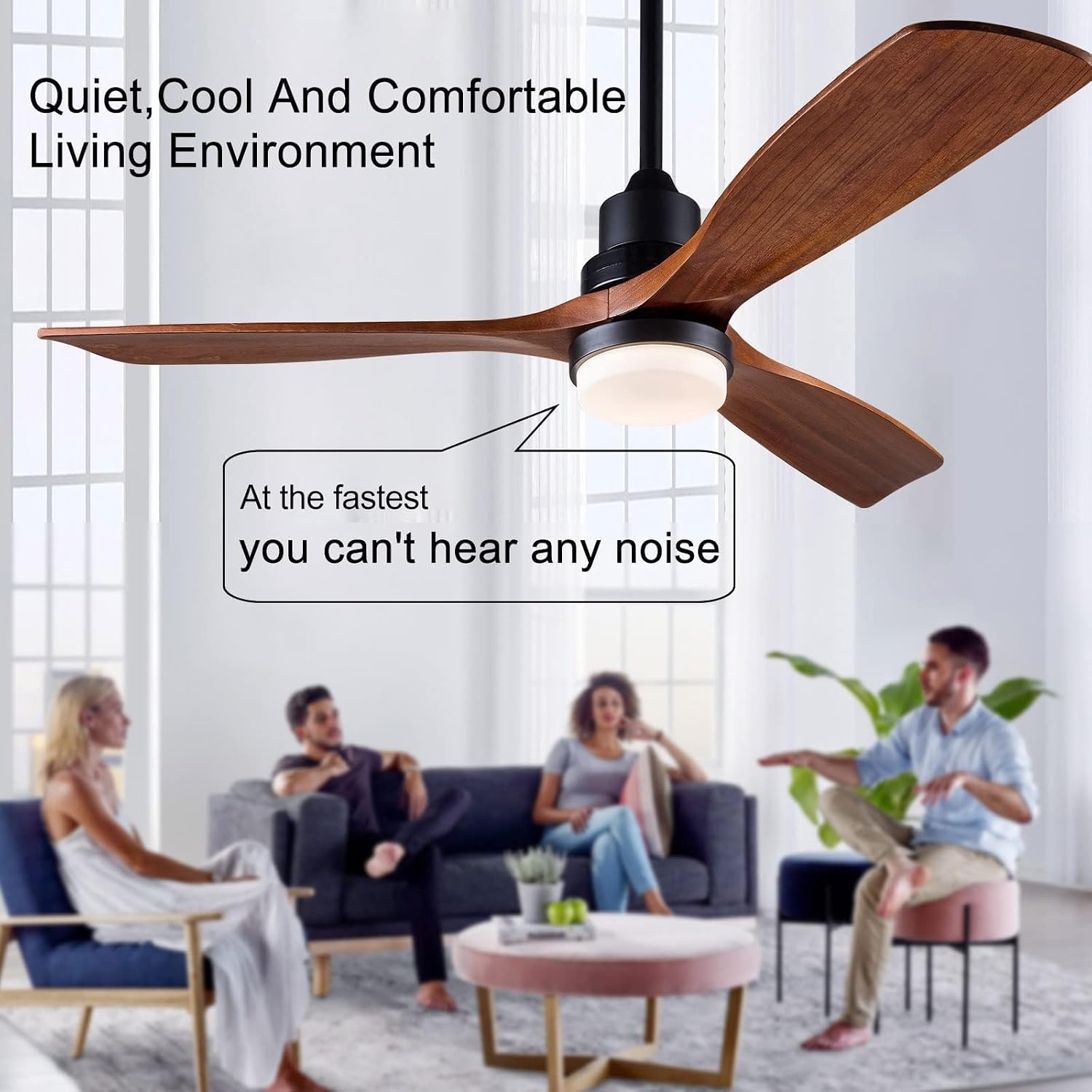 Dimmable 52 Inch Wood Ceiling Fans with Lights and Remote Control - Black Outdoor Ceiling Fan with Light 3 Blades Outdoor Ceiling Fans for Patios Bedroom Ceiling Fan with Lights for Living Room Porch