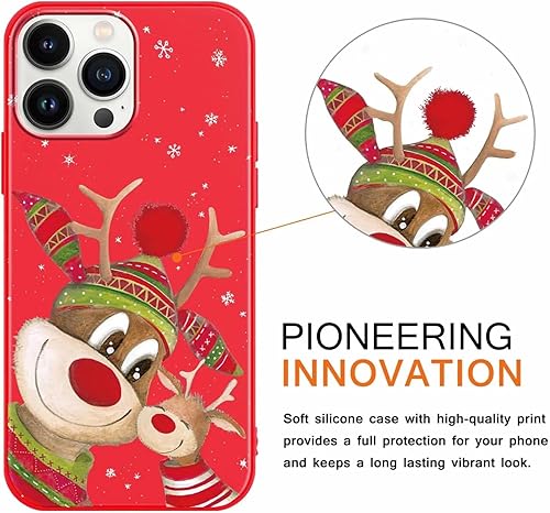 Miniatura 2 de Paquete de 2 bonitas fundas de Navidad para iPhone 13 Pro Maxinch, diseño de alce de Feliz Navidad, funda protectora de TPU de silicona suave,