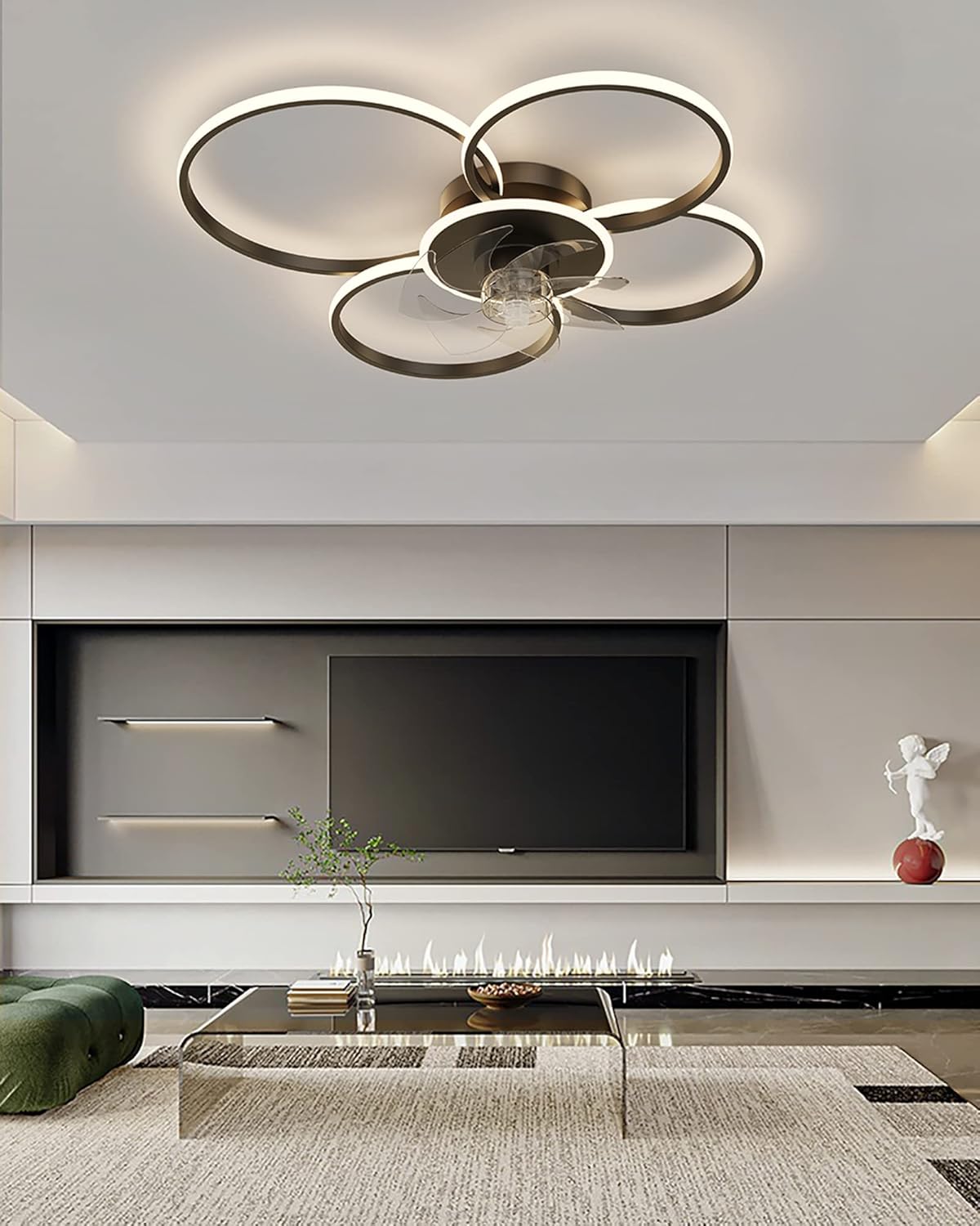 YUEGOO Ceiling Fans with Lamps,Silent Ceiling Fans with Lights and Remote Reversible Fan Light 6-Speed Winter and Summer Mode with Dimmable Light Led Ceiling Light Living Room Bedroom/Black/C