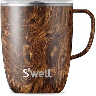S'well Stainless Steel Mug with Handle, 12oz, Teakwood, Triple Layered Vacuum Insulated Containers Keeps Drinks Colder and Hotter for Longer, BPA Free