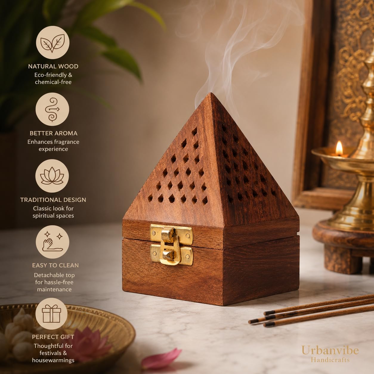 Wooden Dhoop Stand - Pooja Room Incense Holder -5