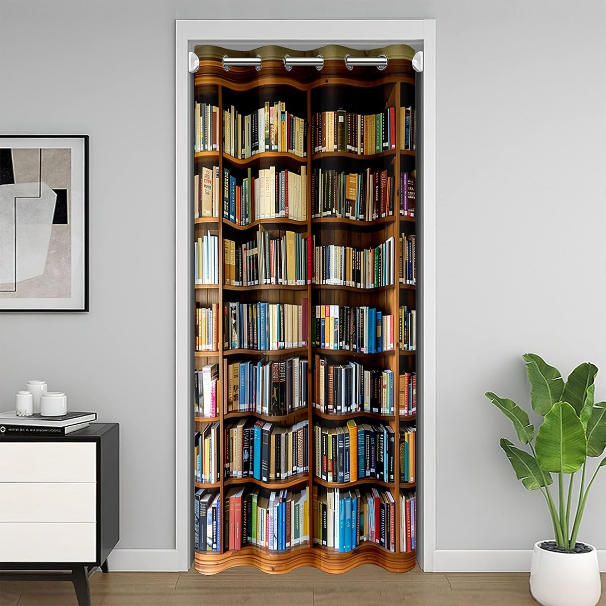 jejeloiu 52"x80" Books Door Curtain for Doorway Privacy Kids Vintage Library Bookshelf Closet Door Cover Curtain for Bedroom Living Room Students
