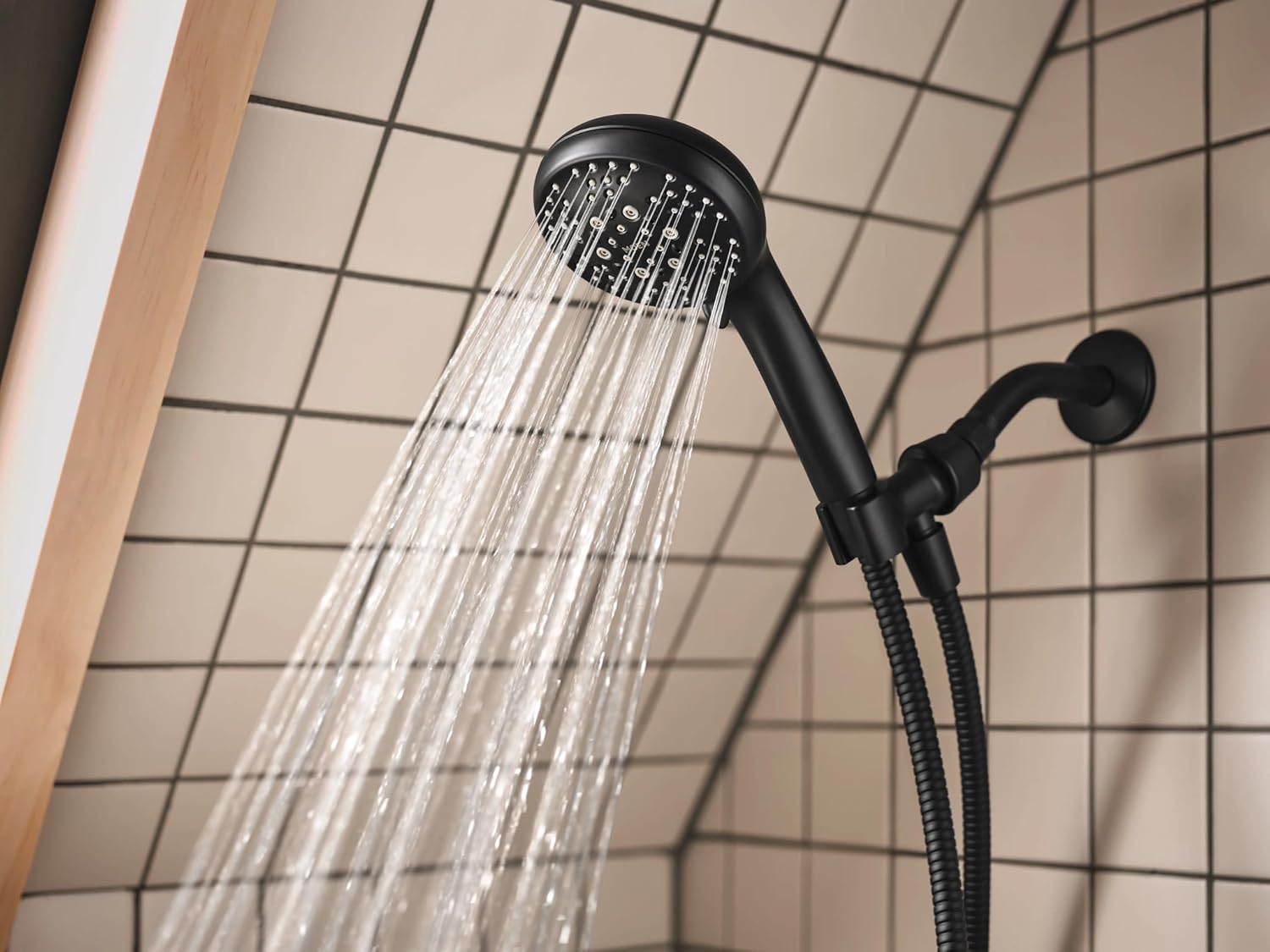 Moen Beric Matte Black Single Handle Modern Tub and Shower Faucet with Handshower with Metal Hose, Valve Included, 82775BL - Image 3