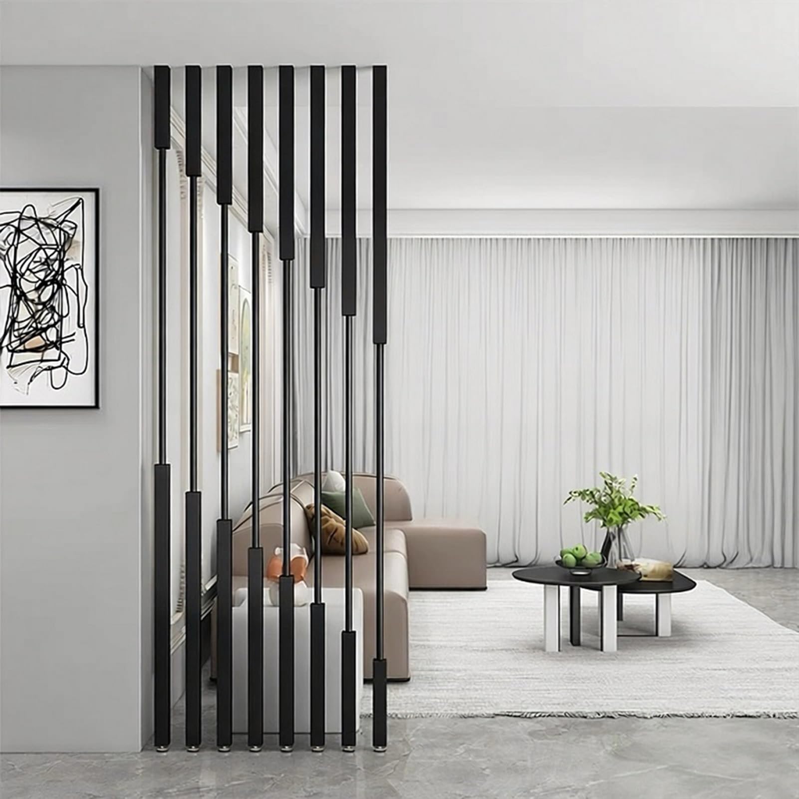 Biombo de privacidad para habitación, altura ajustable de 100 a 300 cm de alto, partición de suelo a techo para separación del hogar, hotel u oficina (juego de 8)
