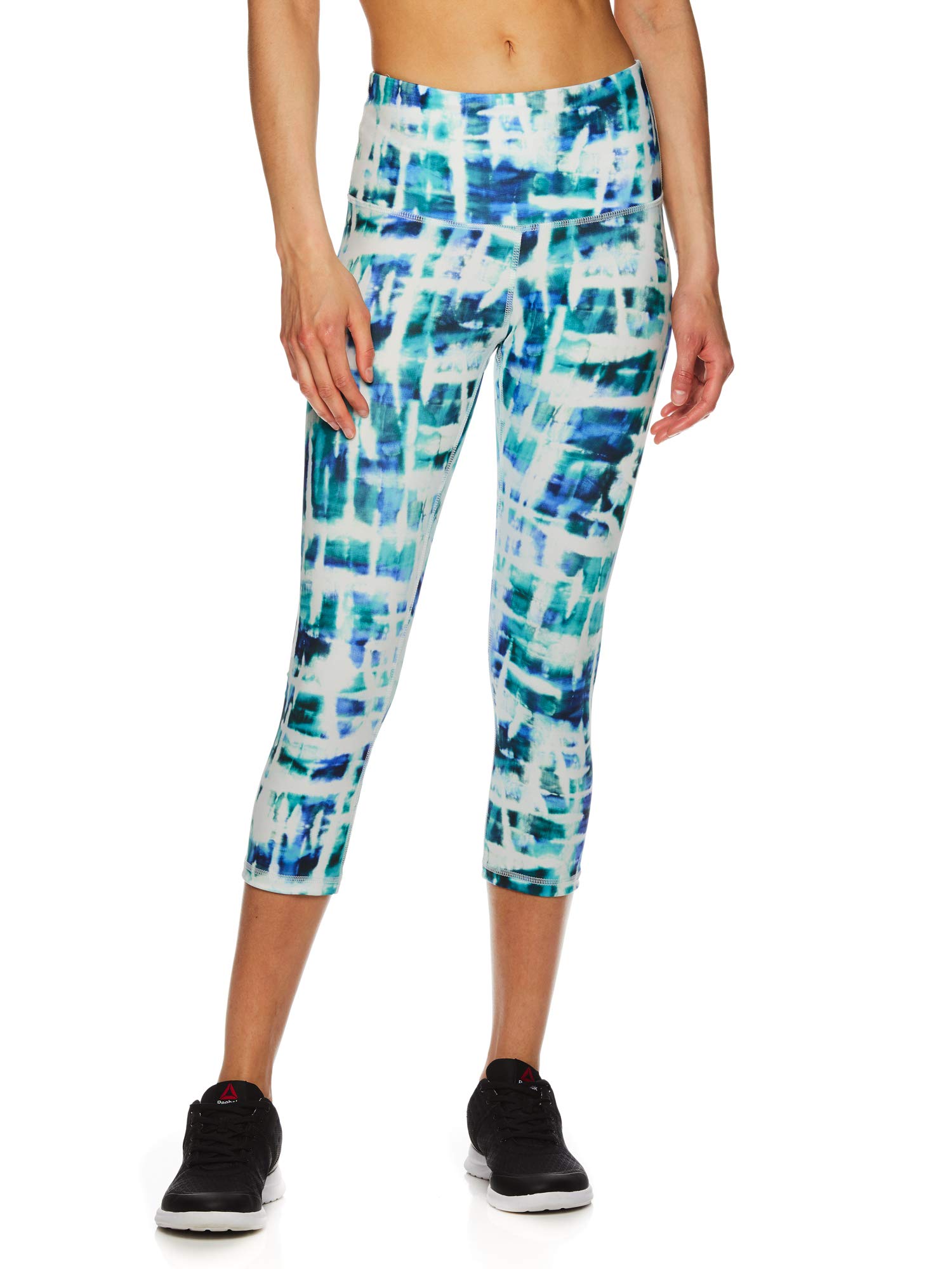 Reebok Damskie legginsy do ćwiczeń Capri z wysokim stanem w talii - rajstopy uciskowe o wysokiej wydajności - nadruk bermudy, małe