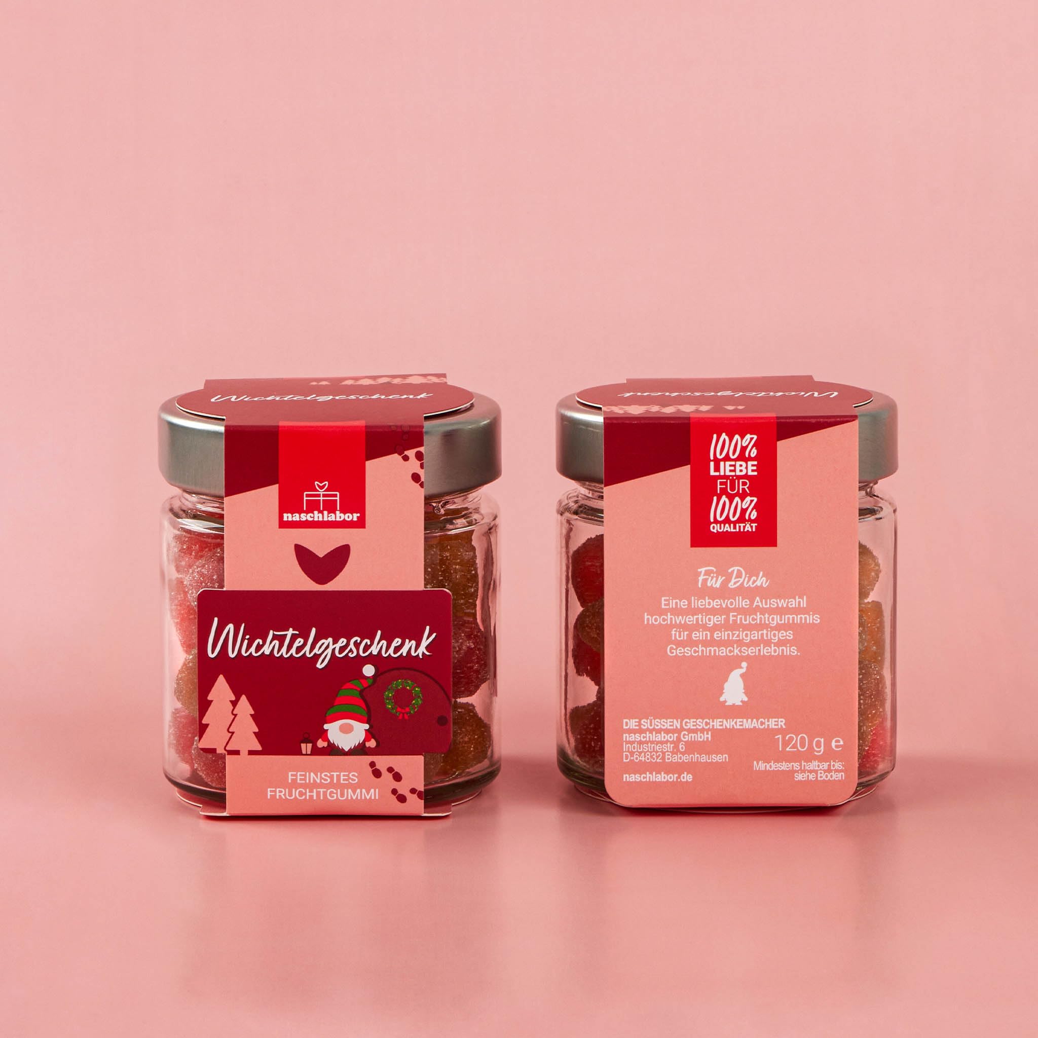 Wichtelgeschenk Fruchtgummi in Geschenkglas 120g | Das Perfekte Geschenk zum Wichteln | Mitbringsel | Geschenk zu Weihnachten für Familie, Freunde oder Kollegen | Süße Kleinigkeit