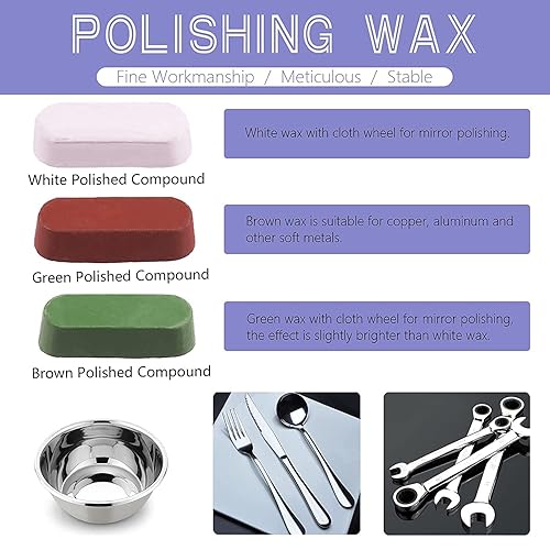 Miniatura 7 de Rueda de pulido de 4" con compuesto de pulido y juego de adaptador de taladro de eje de 14", kit de herramientas de pulido de 8 piezas, amoladora de