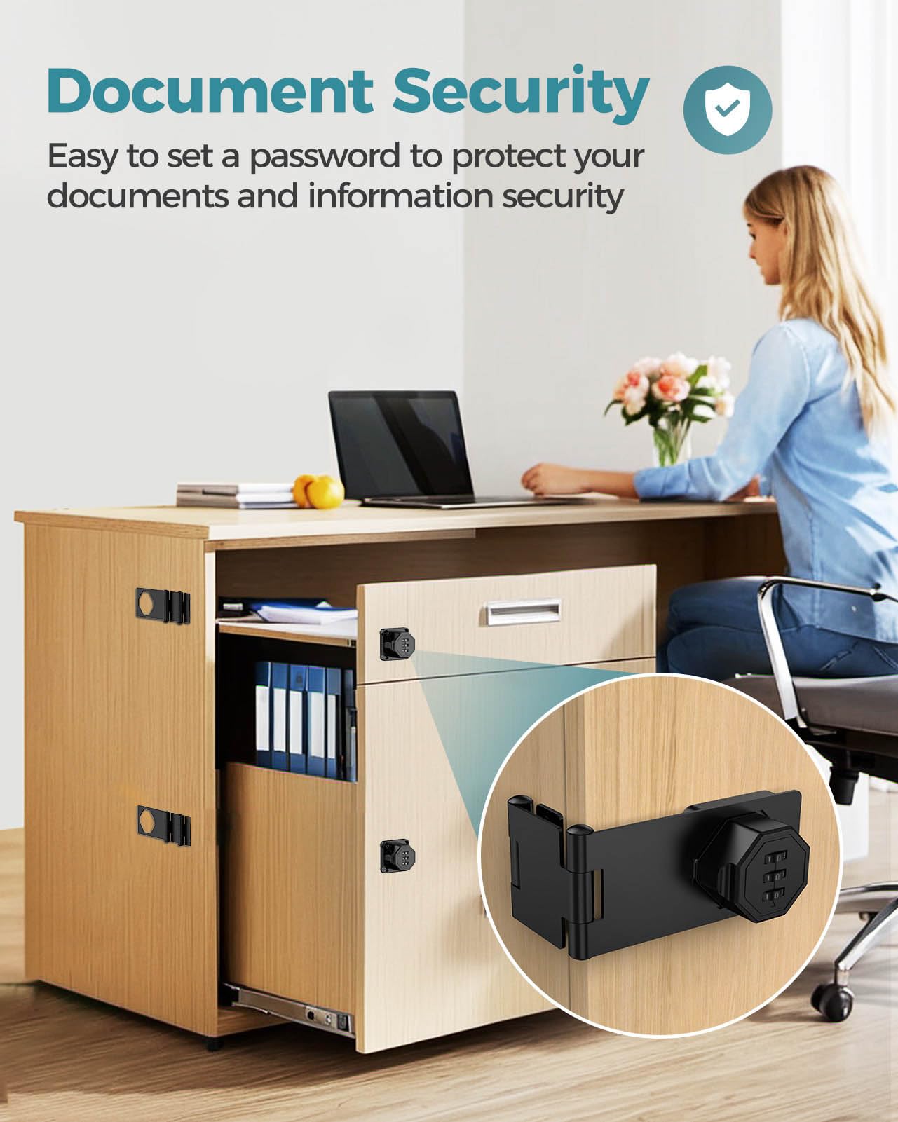 MeBantoo 90 Degree Cabinet Combination Door Lock Latch, Zinc Alloy Password Rotary Hasp Lock - Image 4