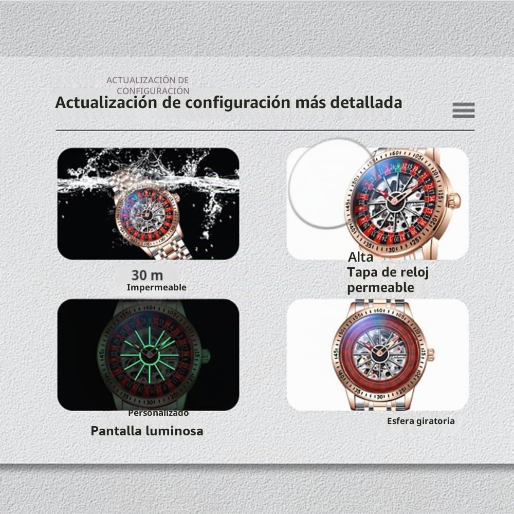 Reloj mecánico con esfera giratoria para hombre, diseño de esqueleto hueco, moderno, impermeable, luminoso, con personalidad, reloj de pulsera