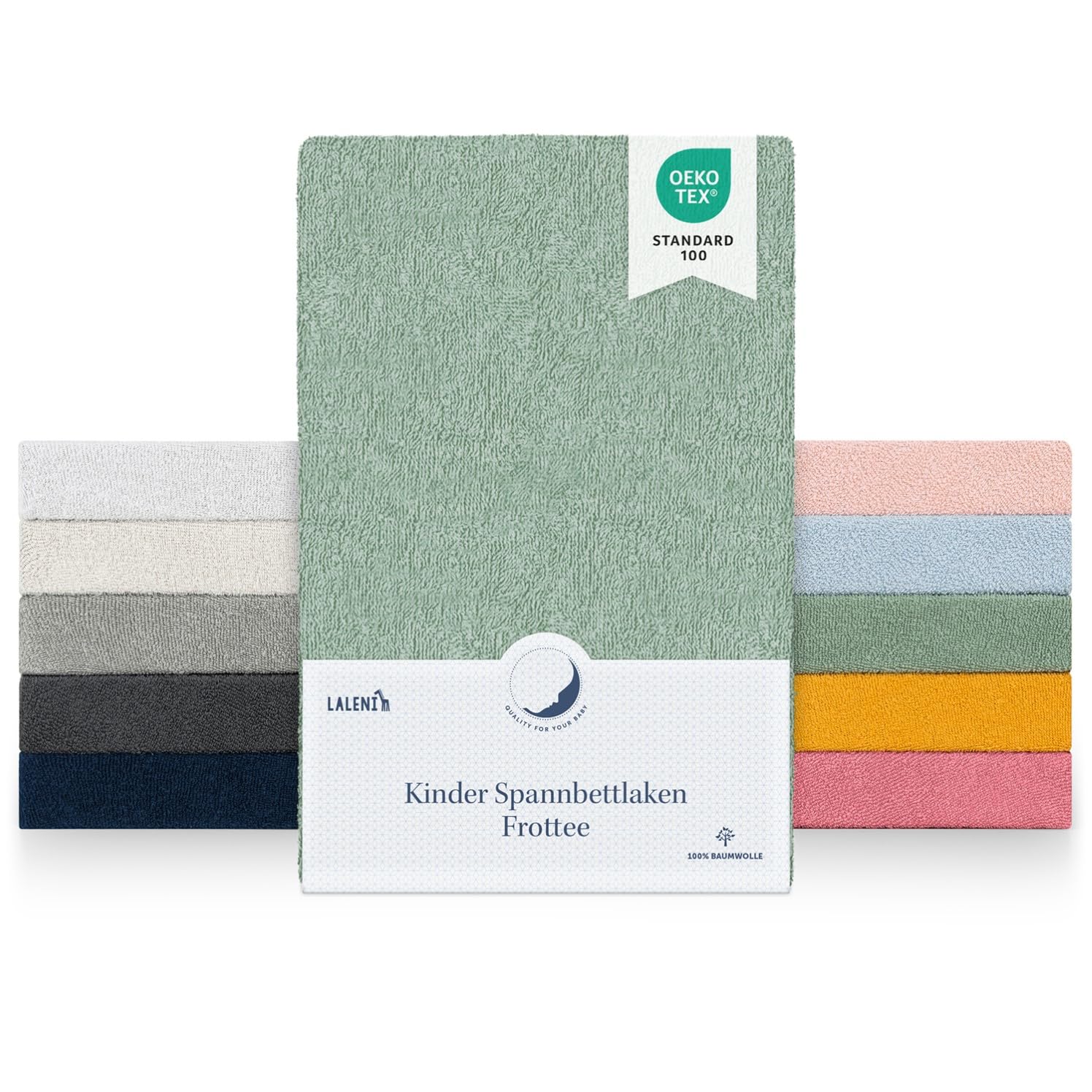 Laleni Frottee Spannbettlaken 38x77cm Oeko-TEX Zertifizierter Stubenwagen Bezug- Faltenfreie Spannbetttücher für Kinderbett - Babybett und Moses Körbchen- Summer Green - Grün