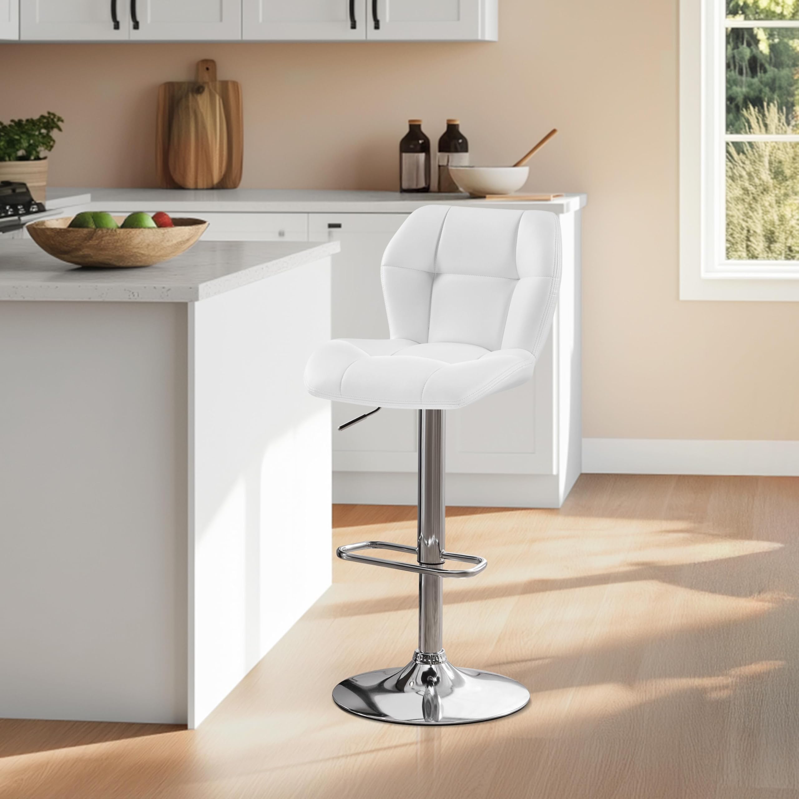 Yaheetech Tabouret de Bar Réglables en Hauteur Moderne,Chaise de Bar en Similicuir et Métal,Tabouret Haut Capacité de Charge Maximale 136 kg,44 × 50,5 × 89 cm Blanc