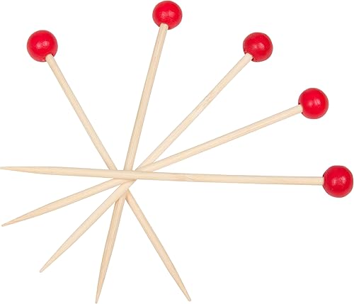 Miniatura 5 de KingSeal - 200 selecciones especiales de bambú para fiestas de cóctel, 4.5 pulgadas, cabeza de bola roja, perfectas para aperitivos y cócteles,