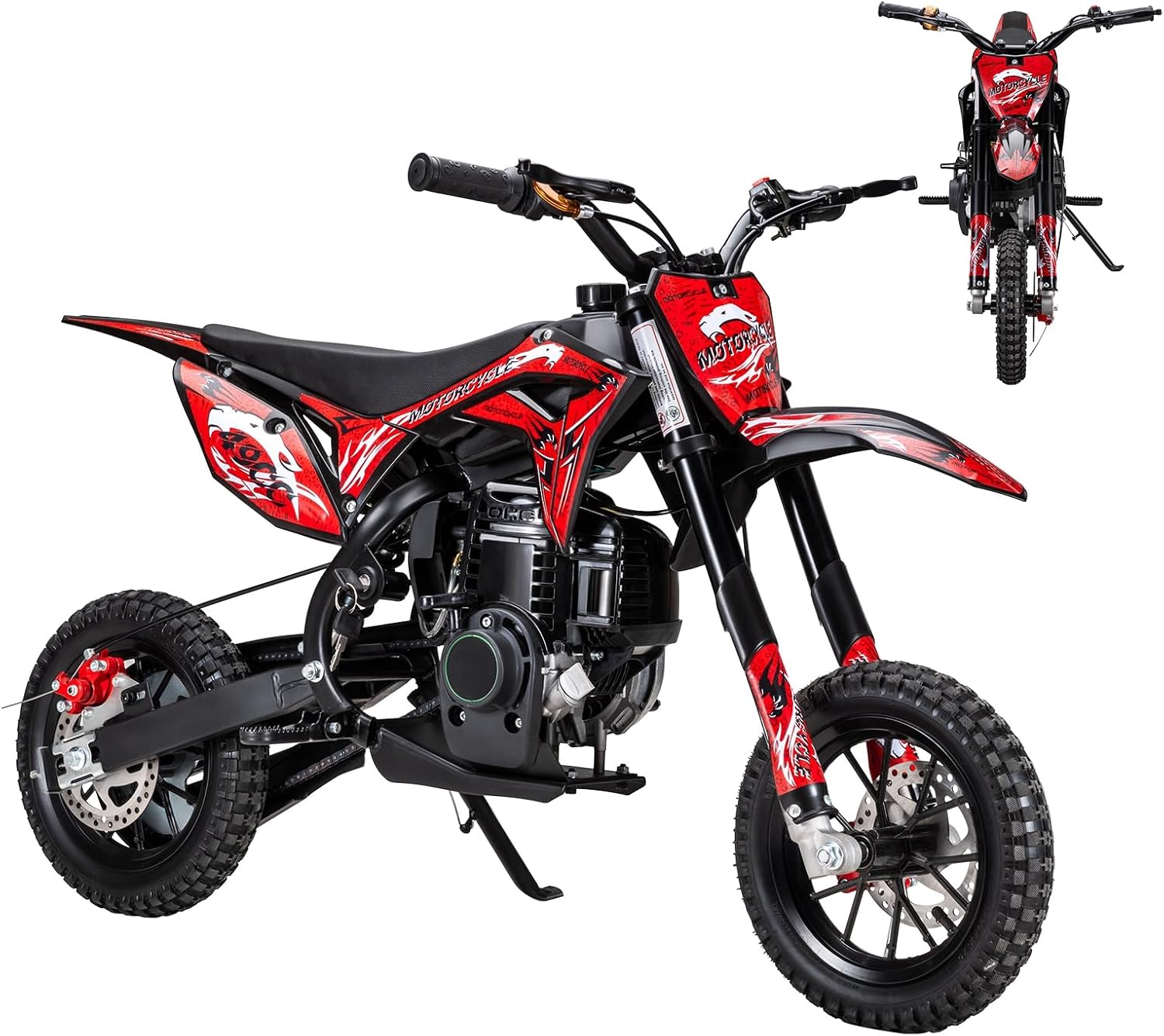 40CC 4-Stroke Kids Dirt Bike, EPA Compliant Gas Powered Mini Bike with 10" Off-Road Tires, Front & Rear Disc Brakes, Dual Suspension, Pocket Motorcycle Up to 35 MPH, 265 lbs Capacity Red