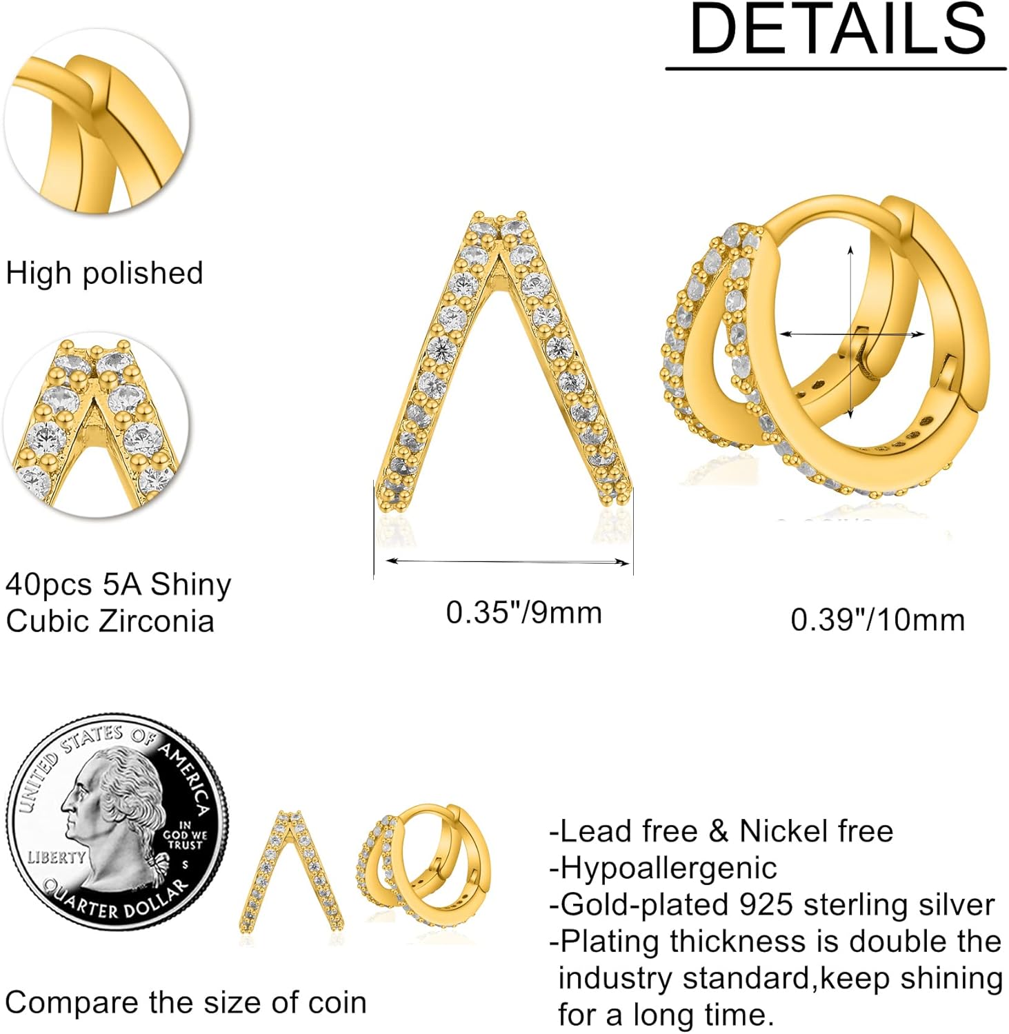 Hoop Earrings For Women Girl,Mini Lightweight Chunky Pave Helix Cartilage Huggie Earring - Image 6