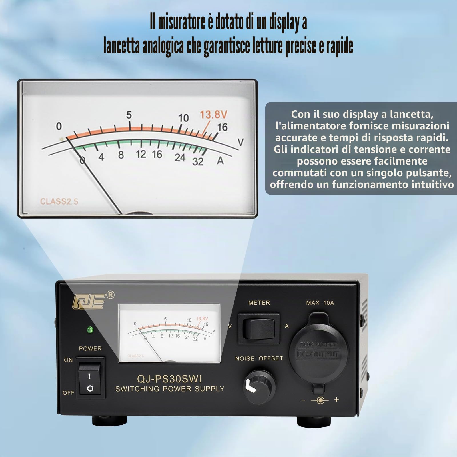 Alimentatore da banco, 30 A, 13,8 V, con controllo del rumore regolabile, convertitore CA-CC con presa accendisigari e maggiore sicurezza per radio HAM, radio amatoriali, CB, dispositivi da 13,8 V