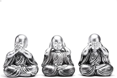 BRABUD Resina 3 estatuas de monje sabio, no ver mal, hablar, no mal, no hacer mal, estatuilla de sala de estar, dormitorio, oficina, tienda,