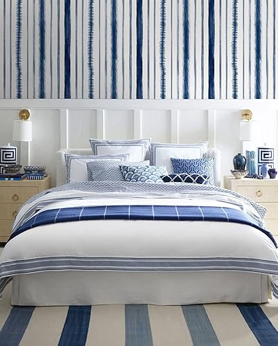 Miniatura 2 de Timeet Papel tapiz azul y blanco para despegar y pegar, 17.3 x 393.7 pulgadas, papel de contacto con rayas geométricas, autoadhesivo, extraíble,