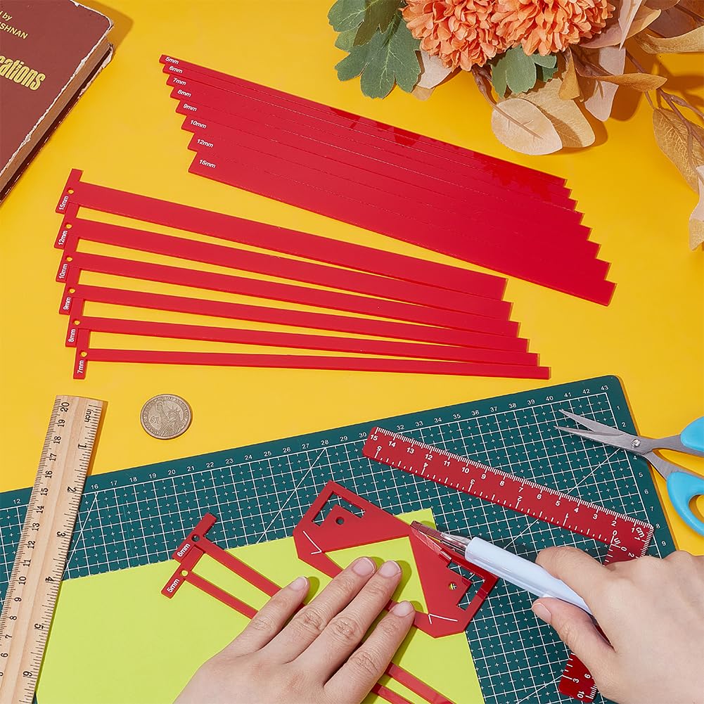 UNICRAFTALE 17Pcs Flexible Acrylic Book Binding Ruler Set Book Binding Package Red Bookbinding Easy Scrapbooking Tool T-Shaped Rulers for Bookbinding Scrapbooking Handmade Tools Supplies - Image 4