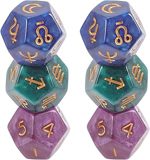 TOYANDONA 6 Pçs Conjunto De Dados Poliédricos 12 Constelação Dados De Cartão De Tarô Dados De Festa Dados De Número Dados Astrológicos Role-Playing Dados Dados De Adivinhação Para Jogo De