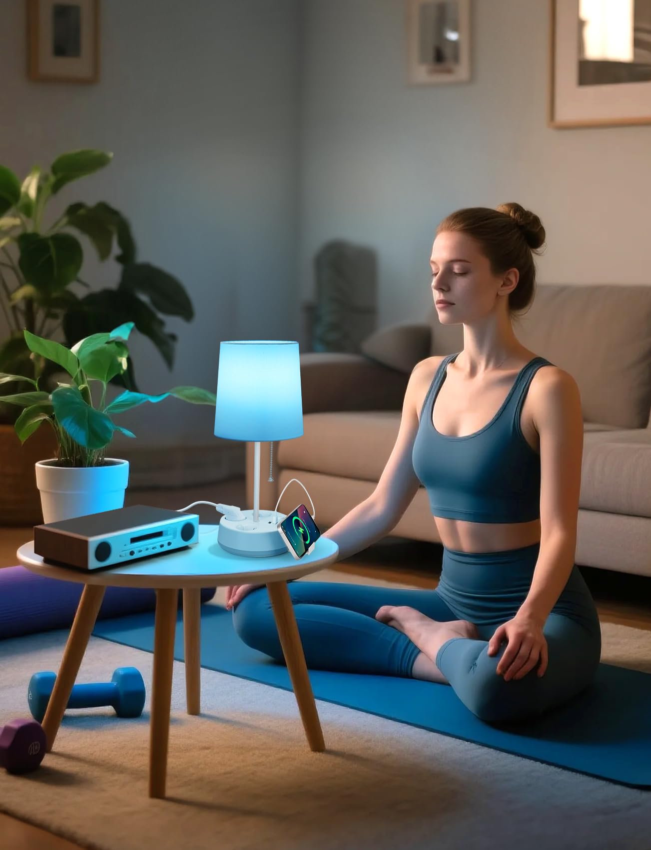 Aigostar- Smarte Tischlampe LED Kompatibel mit Alexa, Bedside Lamp Modern, 2700K-6500K und RGB Dimmbar, mit 3 Steckdosen (Type F), 3 Schnellladeanschlüsse, Fernbedienung und Handyhalterung, Weiß