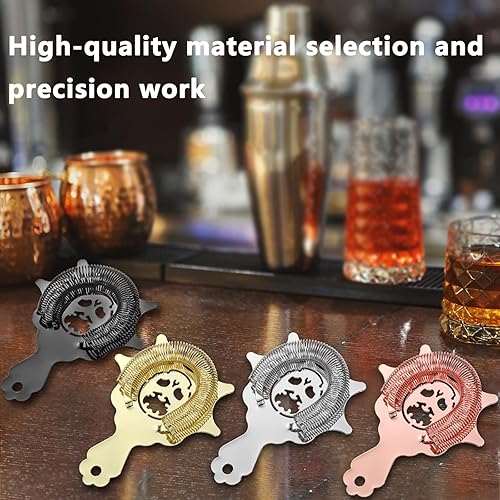 Miniatura 7 de Colador de cóctel de 4 puntas, colador Hawthorne, para bartenders profesionales y mixólogos, diseño de cabeza del diablo