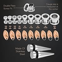 Vista 38 de BodyJ4You kit de 37 piezas de diferente calibre para dilatar perforaciones de oreja, aceite de jojoba, 14G-00G, acero quirúrgico Negro