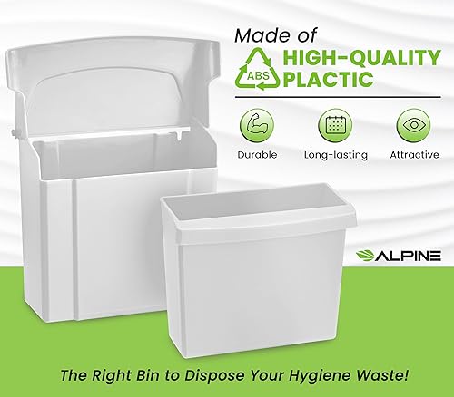 Miniatura 7 de Alpine - Recipiente para servilleta sanitaria, contenedor de eliminación de higiene femenina, cubo de basura montado en la pared con sello de
