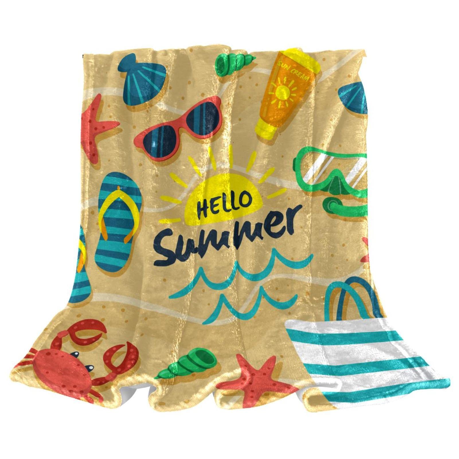 Couvre-lit Bonjour été pour garçons et filles couverture de lit douce en microfibre motif plage