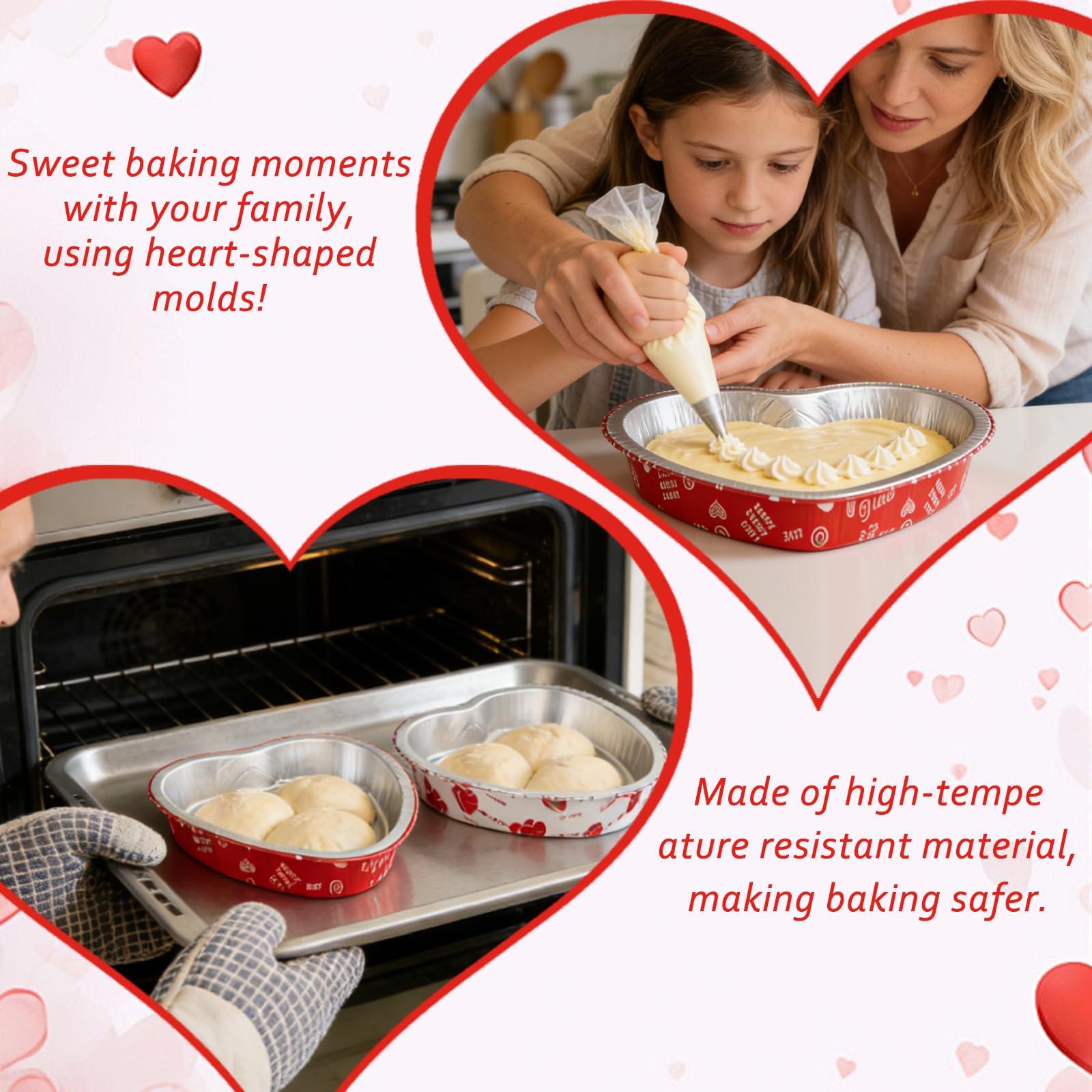 Lot de 24 moules à gâteau en forme de cœur de 623,7 g avec couvercles et fourchette rose - Passe au four - Pour Saint-Valentin, fête de mariage