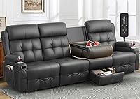 Vista 20 de Sofá Reclinable, Juego de Sofá Reclinable con Masaje de 3 Plazas de Gran Capacidad, Sofá de Dos Plazas para RV con Consola, USB, Puerto Tipo C