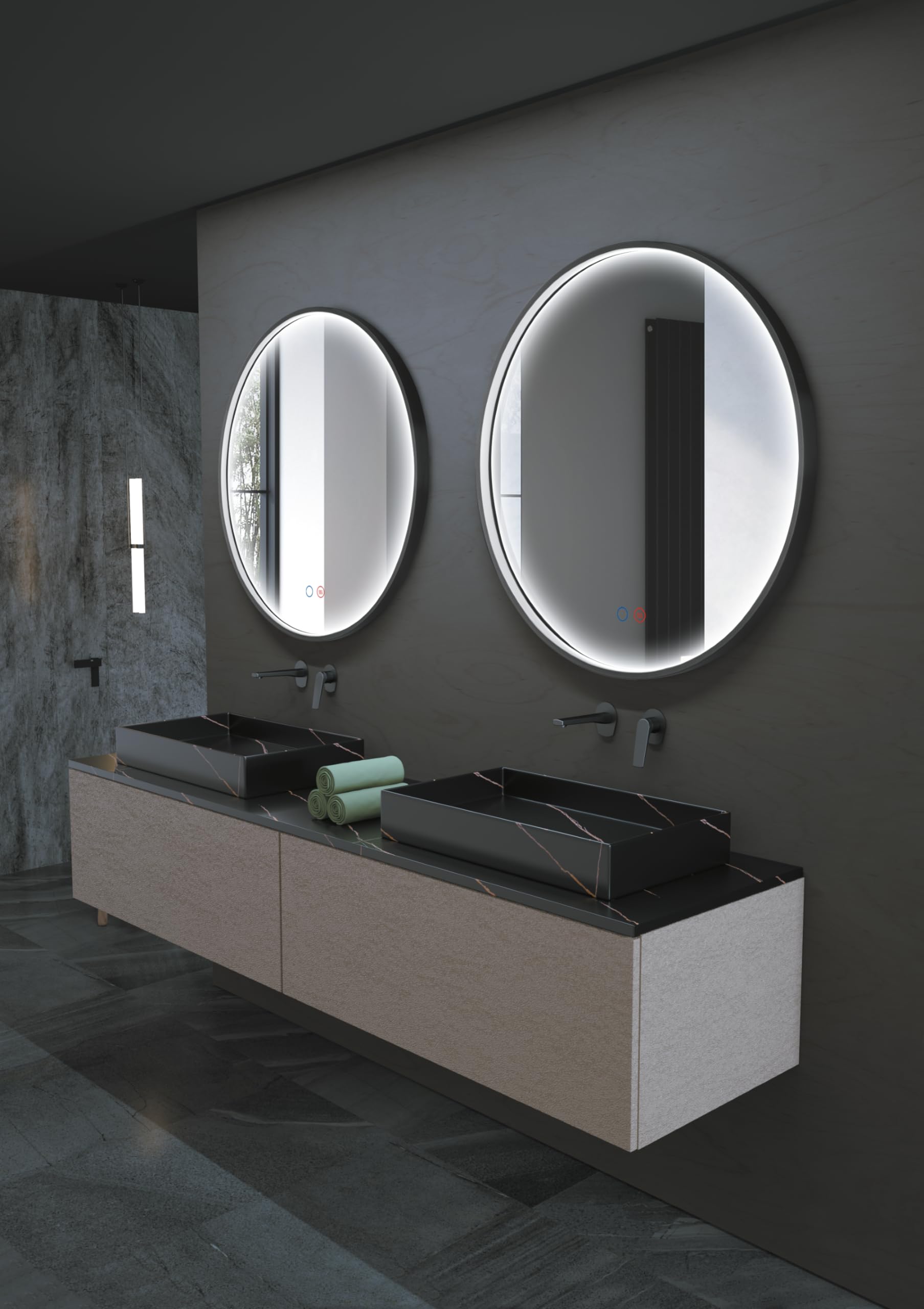Mice - Espejo Led para baño - Espejo Redondo con luz perimetral integrada en el Marco de Aluminio en Acabado Negro Mate -Espejo para Maquillaje - Vestidor - Centro Estetica 70CM Ø