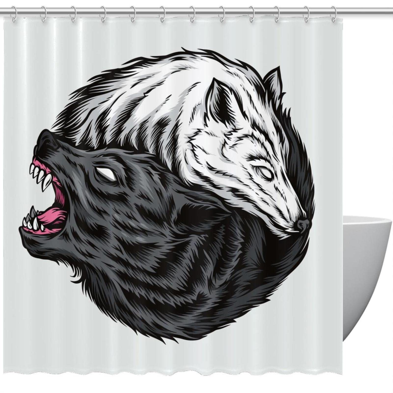 Rideau de douche loup pour salle de bain avec 12 crochets inclus 152x182 cm
