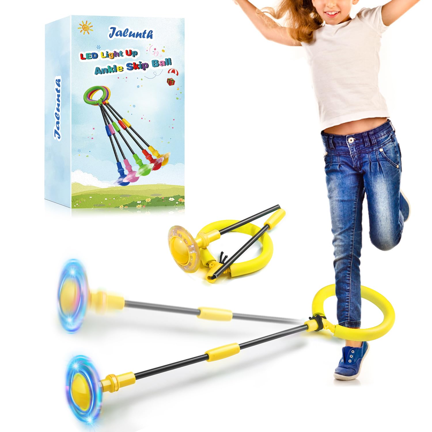 Jaunth Bola de Salto Tobillo - Skip it Pelota Juegos Anillo de Saltar Juguetes Jardin Exterior Interior Aire Libre para Niña Niños Infantiles Adultos 4 5 6 7 8 9 10 11 Años Flash LED Luces Regalos